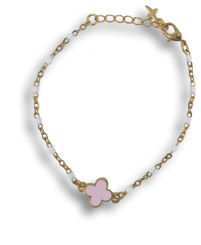 Kettenarmband mit rosa Kreuz und weißen Perlen Kettenarmband mit rosa Kreuz und weißen Perlen
