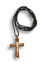 Croix en bois vernis avec Christ stylisé