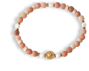 Bracelet médaille cœur ardent et perles en aventurine rose